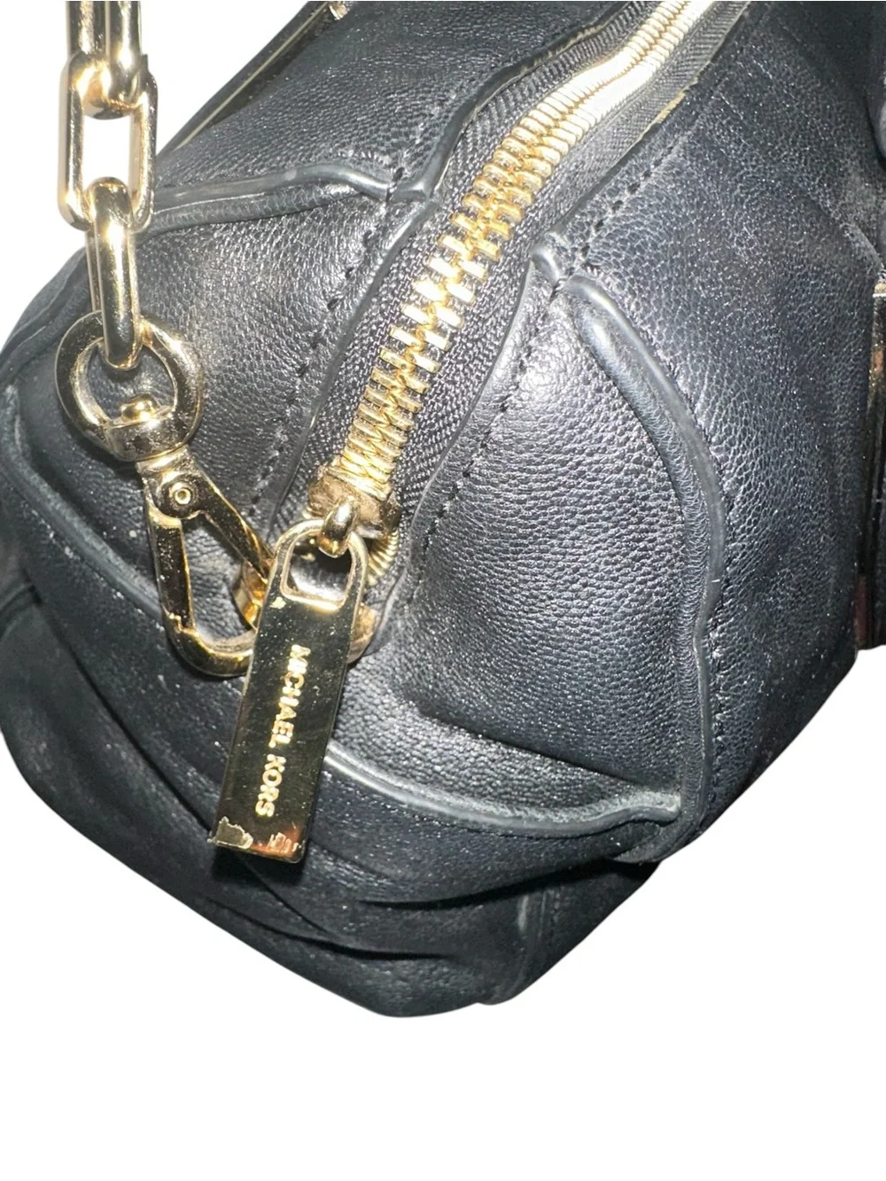 Michael Kors Vanessa Medium Chain Satchel Black Leather Gold Hardware - Picture 14 of 14